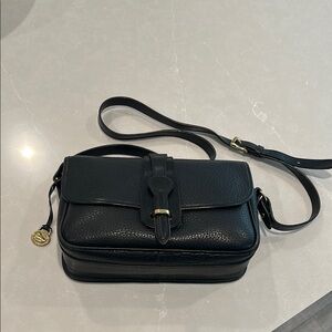 Vintage Dooney & Bourke Equestrian Black Leather Crossbody Bag.